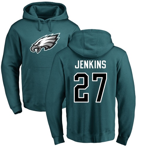 Men Philadelphia Eagles 27 Malcolm Jenkins Green Name and Number Logo NFL Pullover Hoodie Sweatshirts